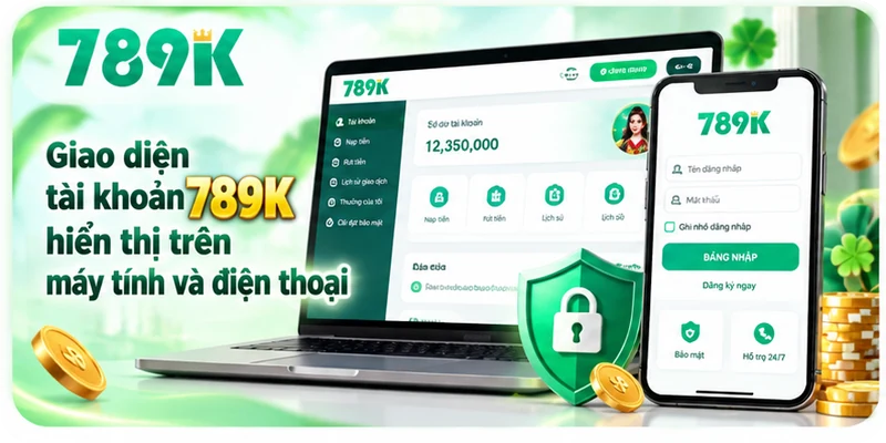 Giao diện tài khoản 789K hiển thị trên máy tính và điện thoại